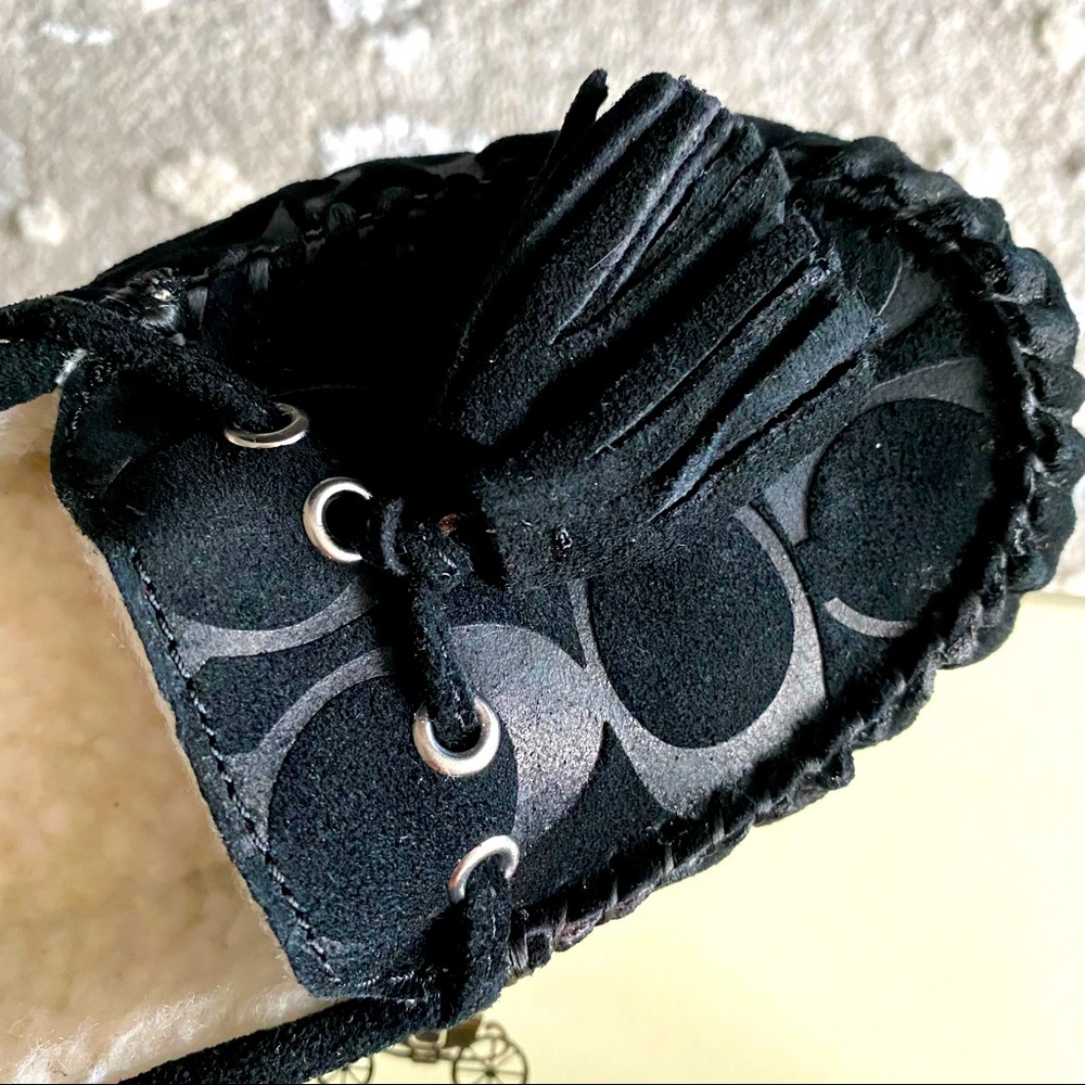 Coach Anita monogram embossed suede & shearling moccasins - Picture 6 of 7